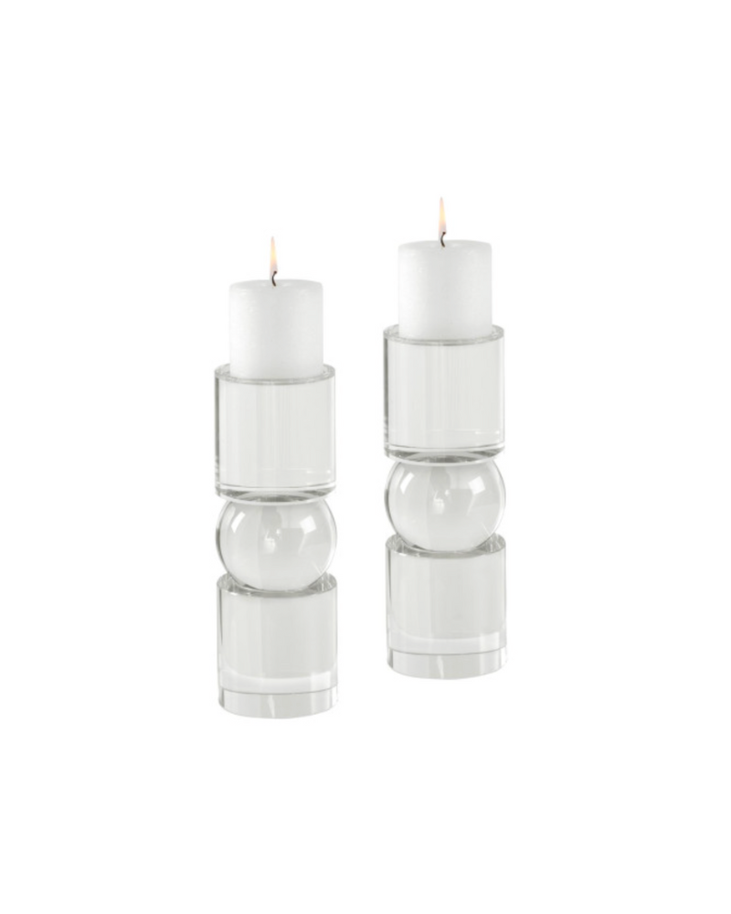 Luminous Crystal Ball Pillar Candle Holders Set of 2 - Clear