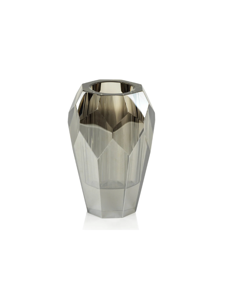 Veniza Cut Crystal Vase - Smoke
