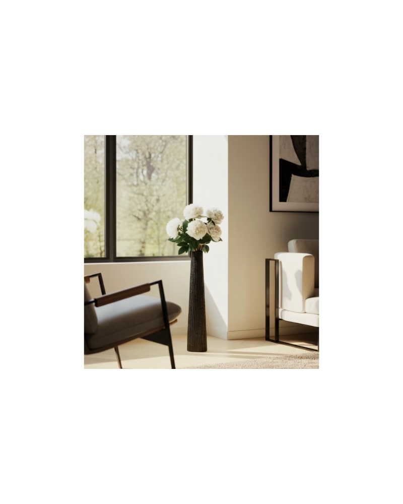 Metal 35" Ribbed Floor Vase - Black