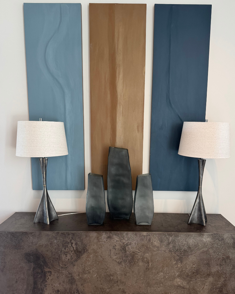 Textured Panel Art by Kelly Gowan - Blue and Brown, Set of 3