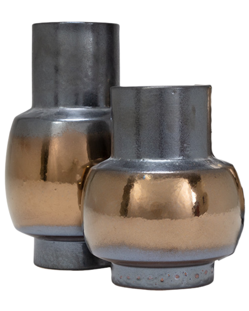 Gunmetal Opaque Vase - Gray & Gold, Set of 2
