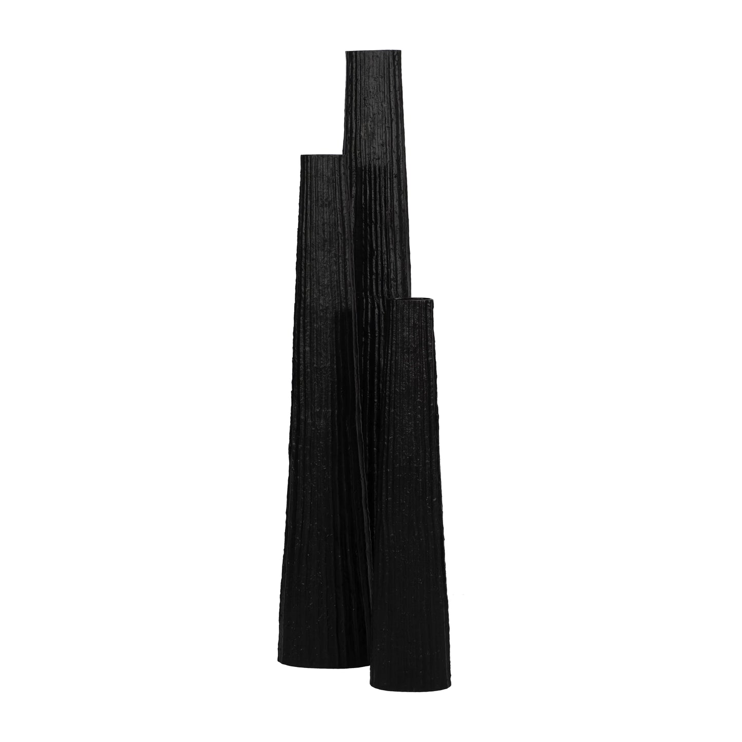 Ribbed Floor Vase - Black - Medium