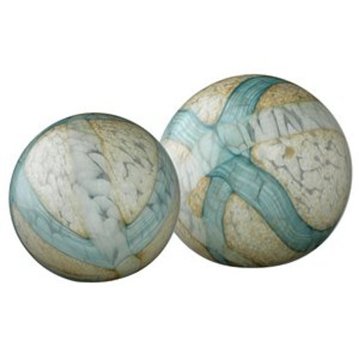 Cosmos Pale Glass Ball Set of 2- Blue and Cream