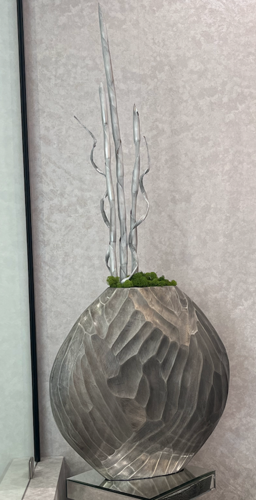 Pewter Textured Vase Floral