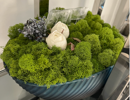 Floral Arrangement in Blue Bowl