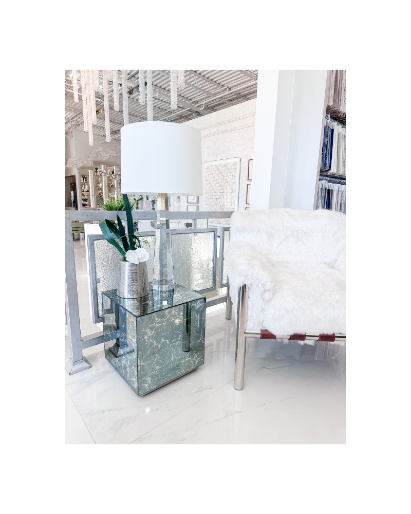 Mirrored Box Table - Silver