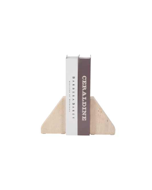 Elegant Travertine Stone Triangle Bookends - Beige