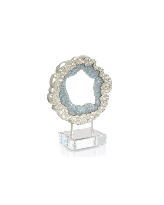 Nickel and Sea Blue Geode Sculpture - Blue