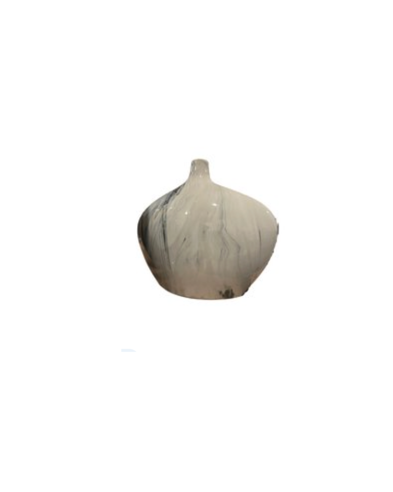 Short Marbled Finish Vase - Cream