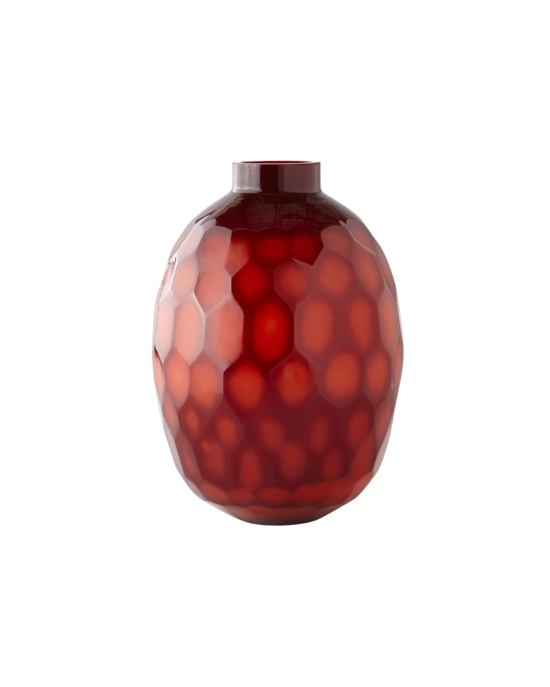 Ruby Red Etched Glass Vase - Red