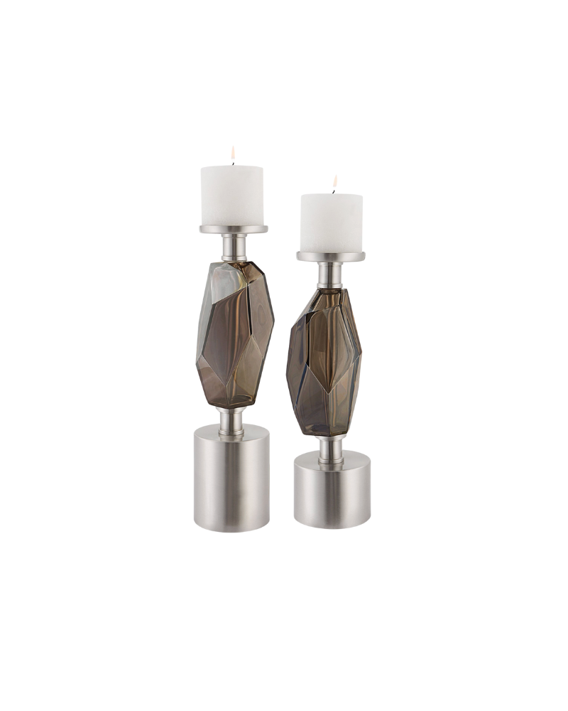 Brushed Nickel Candle Holder Set of 2 - Gray