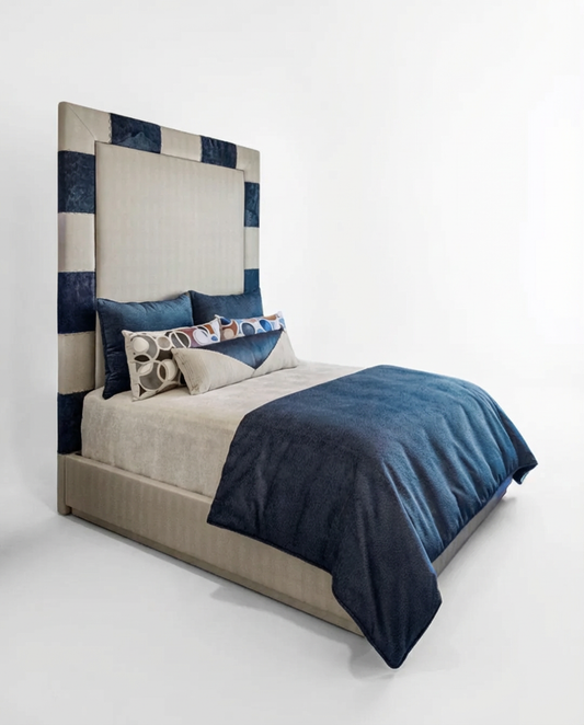 Couture Panel Bed – Blue & Cream (Queen)