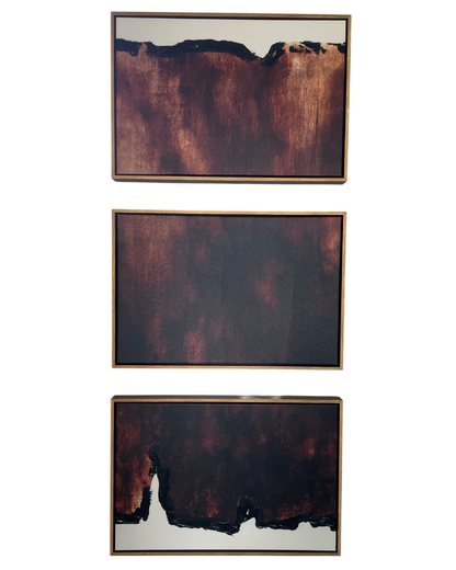 Molten Horizon Triptych – Brown with Gold Frames, Set of 3