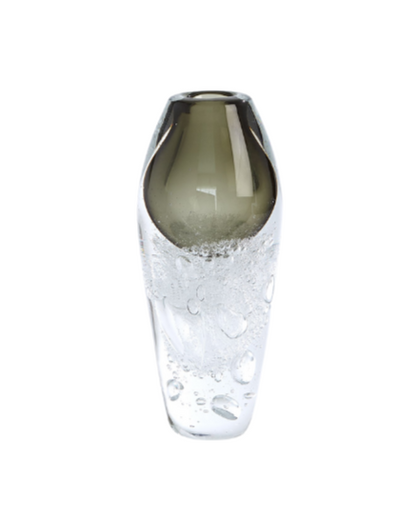 Bubbled Torch Glass Vase - Olive Green