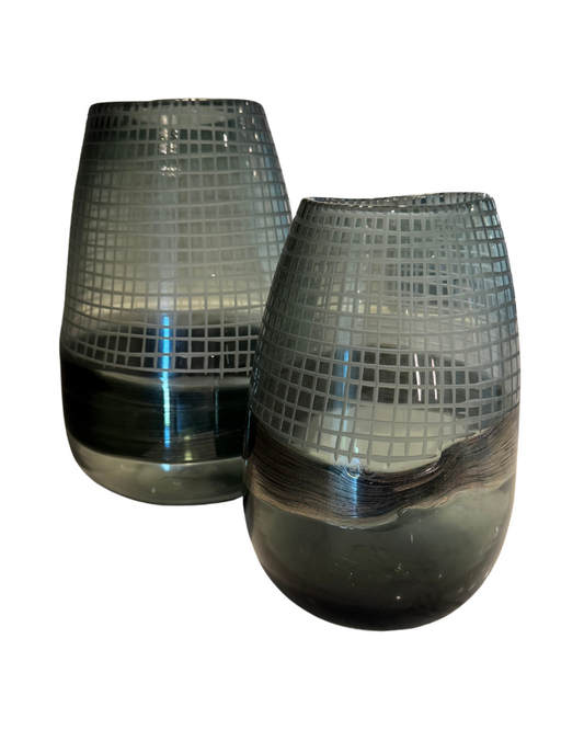 Grid Glass Vase - Silver Smoke