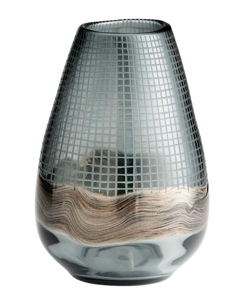 Grid Glass Vase - Silver Smoke