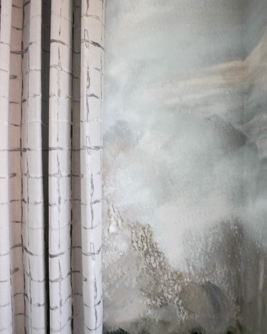 Drapery Panels - Silver Cross Hatch Embroidery